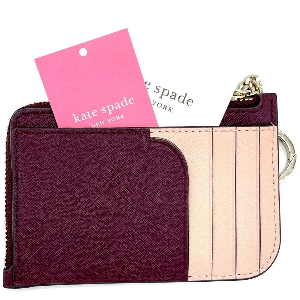 KATE SPADE | Laurel Way Saffiano Bitsy Key Chain ID Wallet Cranberry/Burgundy - Picture 3 of 3